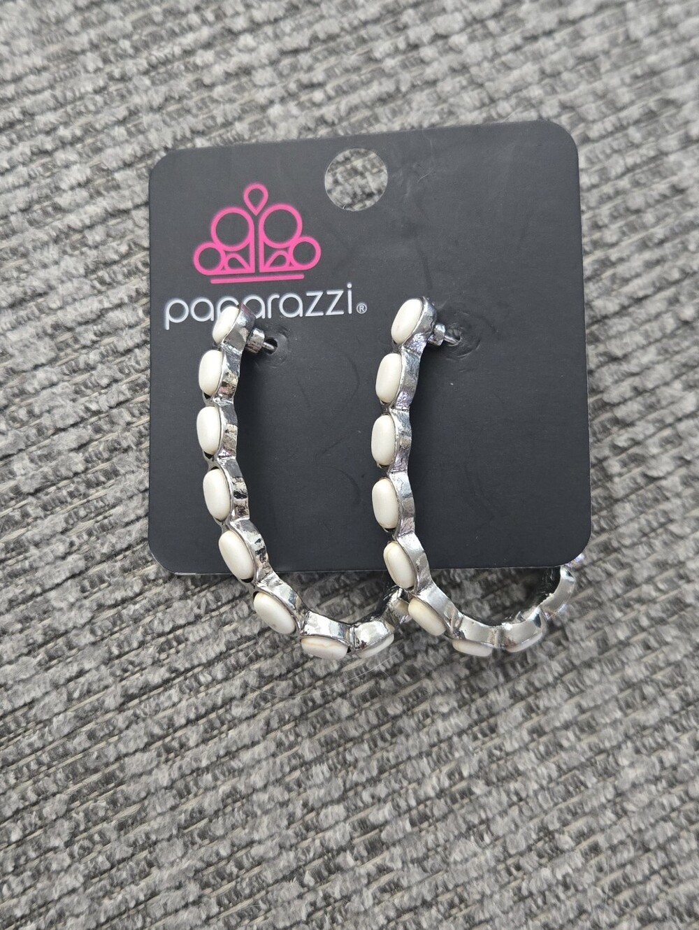 Paparazzi Kick Up A Sandstorm- White Hoop Earring
